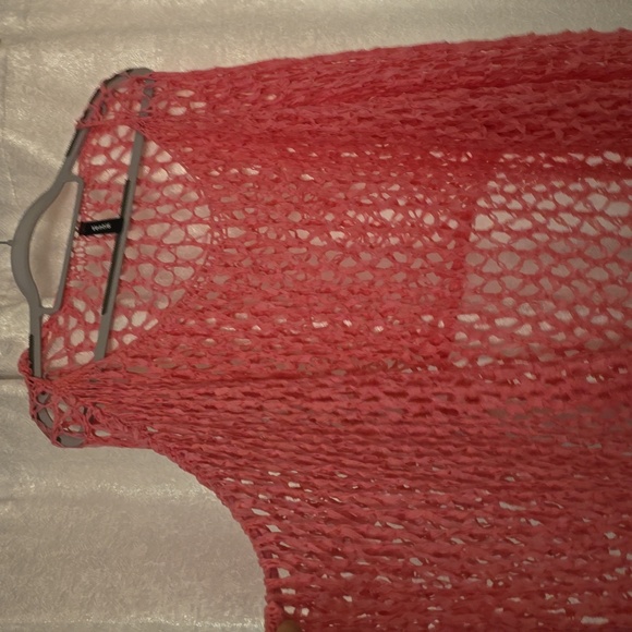 VENTI 6 Open Weave Holey Italian PINK Italy Off Shoulder Knit Poncho Sheer Shirt - Picture 6 of 6